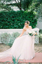 Ivory Tulle Beaded Spaghetti Straps Wedding Dress, A-line Wedding Gowns